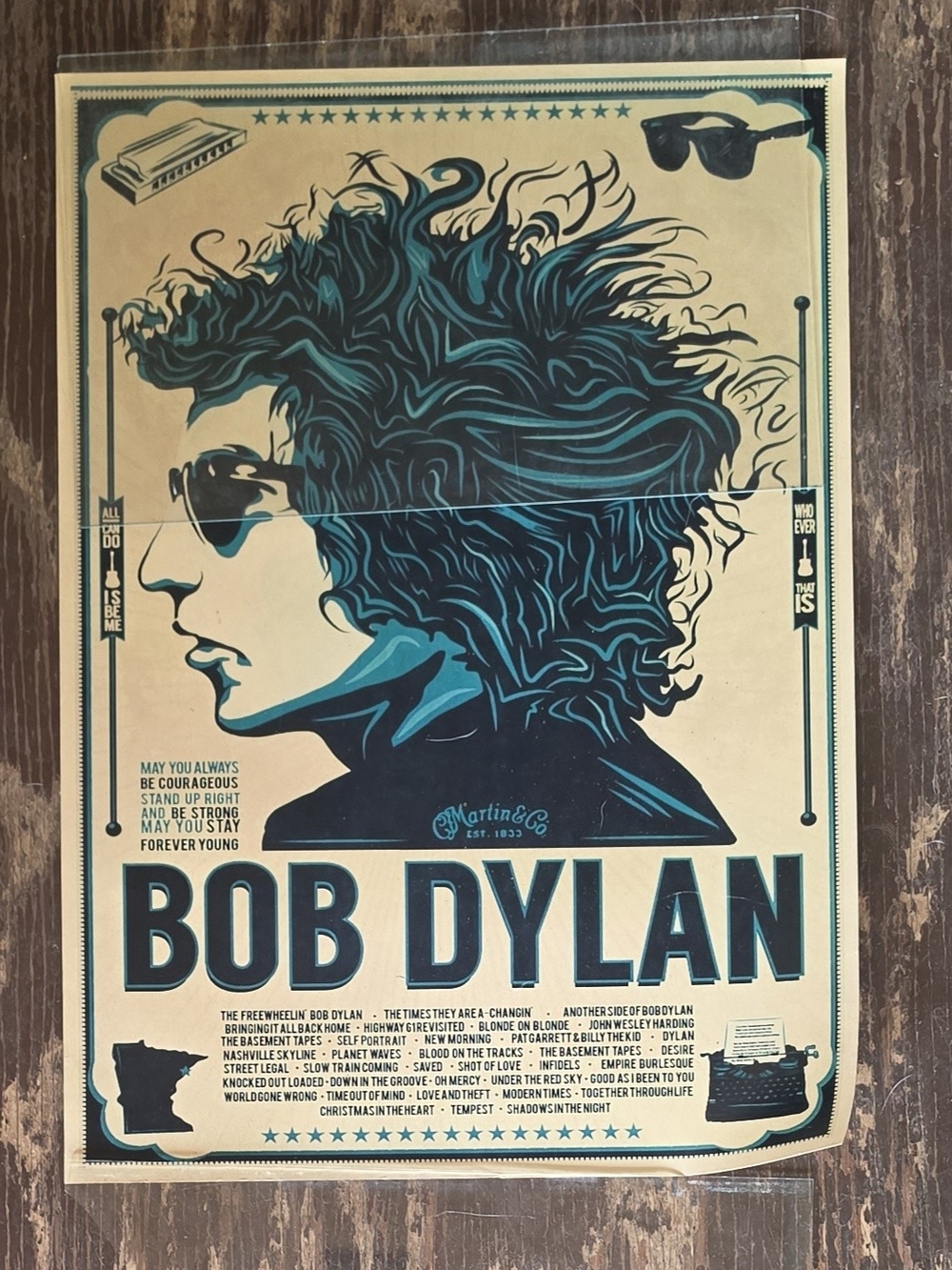 Bob Dylan Wall Art Poster - Teal and Black